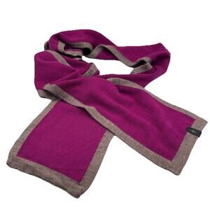 Smartwool 100% Merino Wool Scarf 6x80 inches Fucia w Grey Trim Outdoor Ski FLAW